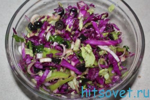 Салат из краснокочанной капусты с маслинами