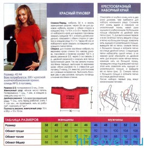 Красный пуловер спицами, описание.