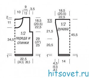 Меланжевый пуловер спицами, выкройка.