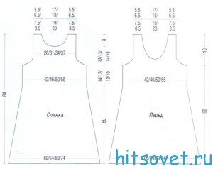Бежевое платье спицами, выкройка.