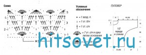Вязаный пуловер с рукавами летучая мышь, схемы.