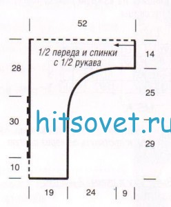 Вязаный пуловер с глубоким вырезом, выкройка.