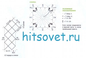 Вязание пуловера из цветочных квадратов, схемы.