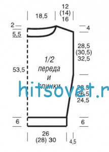 Вязание пуловера с полосами, выкройка.
