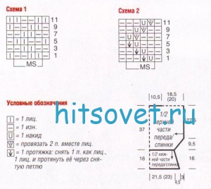 Вязаный топ с ажурной каймой, схемы.