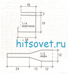 Вязаный купальник шортиками, выкройка.