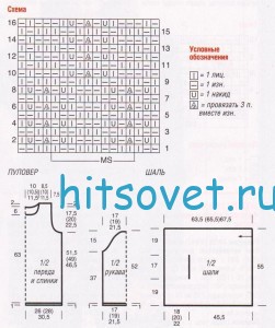 Пуловер и шаль спицами, схемы.