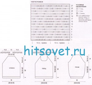 Голубой летний пуловер спицами, схема.