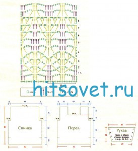 Вязаный пуловер крючком, схемы.