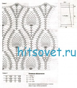 Ажурная юбка крючком с узором ананас, схема.
