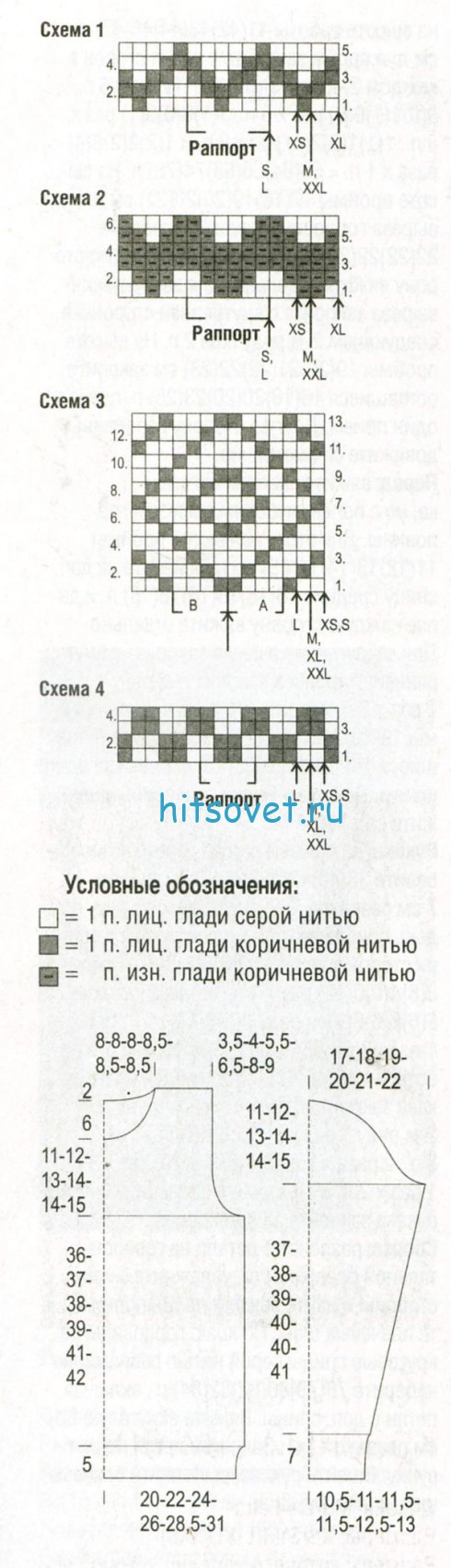 Вязаный свитер с орнаментом, схема.
