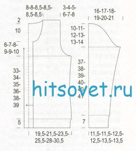 Вязаный жакет на пуговицах, выкройка.