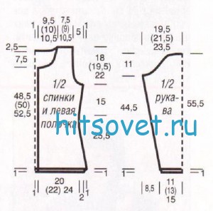 Классический вязаный жакет спицами, выкройка.