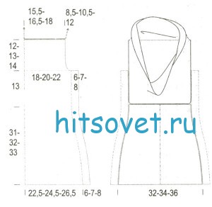Вязаный жилет с воротником хомут, выкройка.