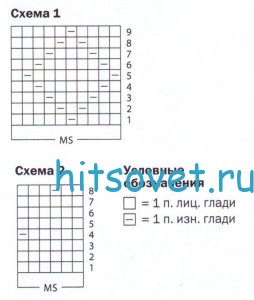 Вязаные носки со стразами, схема.