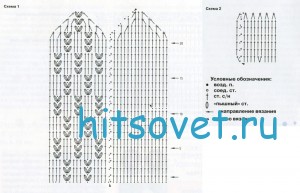 Розовые варежки крючком, схема.
