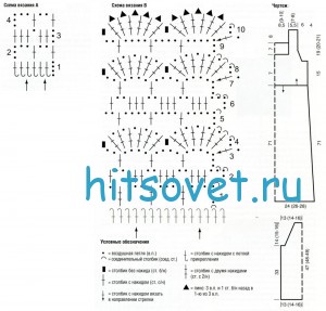 Вязаное платье крючком из хлопка, схемы.