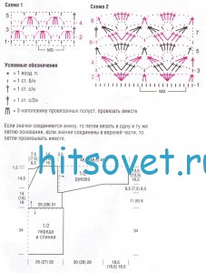 Вязание крючком женского джемпера, схема.