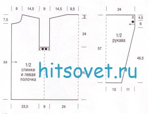 Вязаный жакет с воротником, выкройка.
