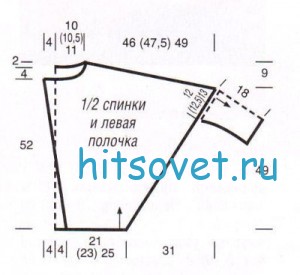 Вязаный жакет с рукавами летучая мышь, выкройка.