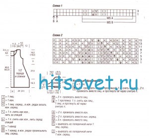 Вязаное бирюзовое платье, схема.