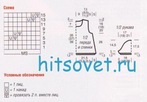 Ажурный пуловер с жаккардом, схемы.
