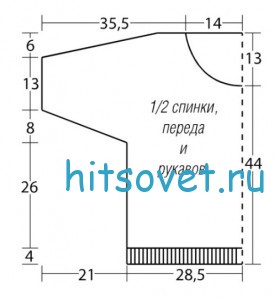 Женский джемпер спицами, выкройка.