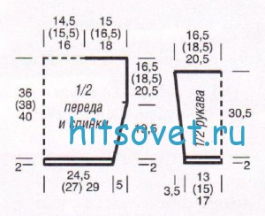 Короткий пуловер с отверстиями, выкройка.