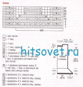 Удлиненный белый топ спицами, схемы.
