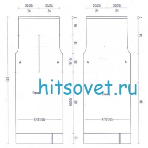 Голубое платье спицами, выкройка.