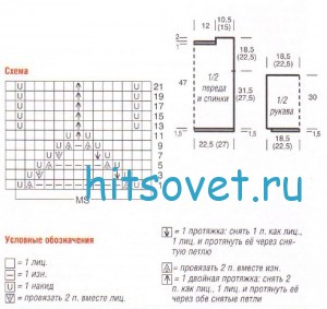 Ажурный пуловер из широких полос, схемы.