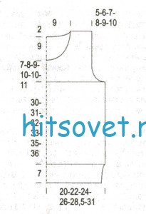 Вязание простого пуловера с короткими рукавами, выкройка.
