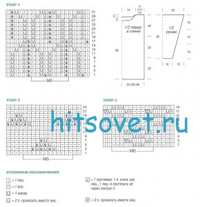 Трехцветный вязаный пуловер, схемы.