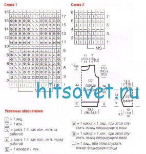 Трёхцветный пуловер спицами, схемы.