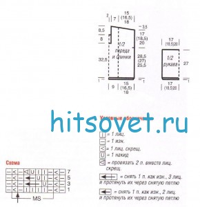 Синий пуловер спицами, схемы. Синий пуловер спицами, схемы.