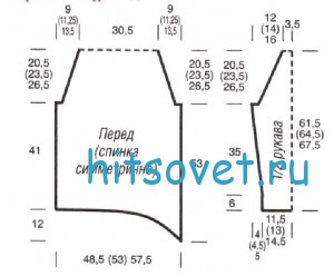 Женский пуловер спицами в полоску, выкройка.