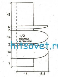 Вязание пуловера с объемным воротником, выкройка.
