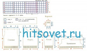 Вязание короткого пуловера с капюшоном, схемы.