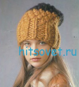 Вязание шапки с широкой резинкой, фото 3.