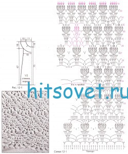 Платье крючком с узором из лилий, схемы.