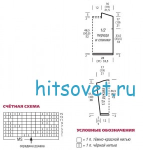 Вязание пуловера узором гусиные лапки, схемы.