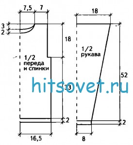 Вязание пуловера с полосатыми рукавами, выкройка.