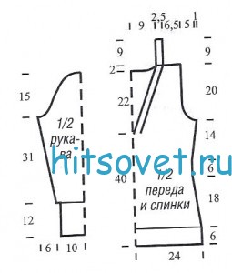 Вязание пуловера с V-образным вырезом, выкройка.