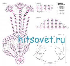 Вязаный жакет крючком с ажурным узором, схемы.