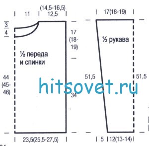 Вязание пуловера с поперечными полосами, выкройка.