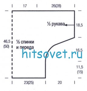 Летний пуловер с рукавами кимоно, выкройка.