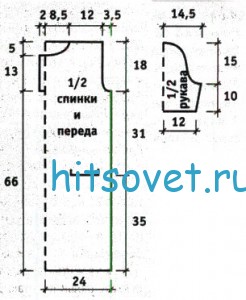 Вязаное платье с врезными карманами, выкройка.