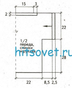 Вязание пуловера с широкой горловиной, выкройка.