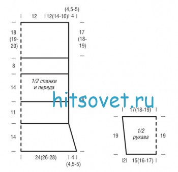 Пуловер спицами, выкройка