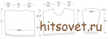 Золотистый пуловер спицами, выкройка.
